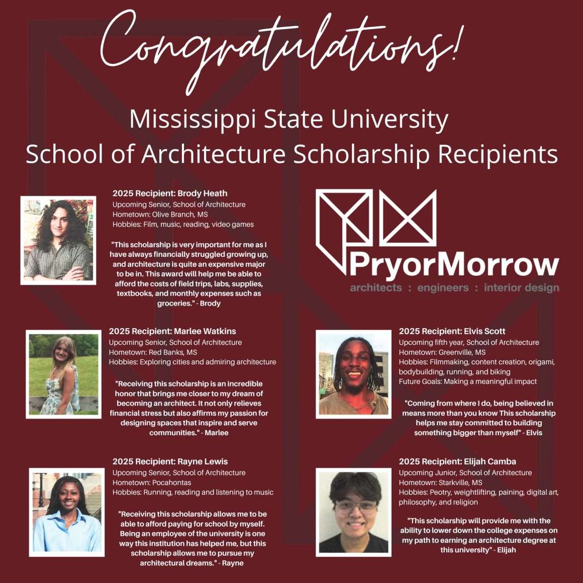 PryorMorrow Recognizes MSU Scholarship Recipients PryorMorrow Recognizes MSU Scholarship Recipients